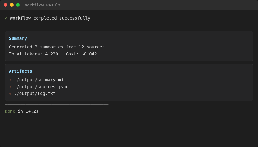 Resultado de workflow bem-sucedido